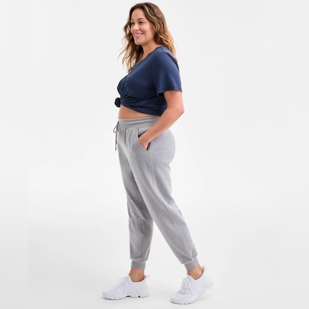 ID Ideology Plus Size 3X High Rise Fleece Jogger Sweatpants Grey Heather NWT - Picture 2 of 5